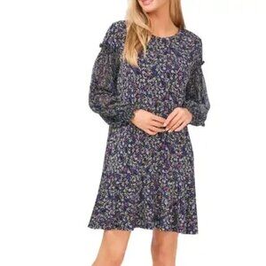 CeCe Floral Whisper Long Sleeve Dress Medium